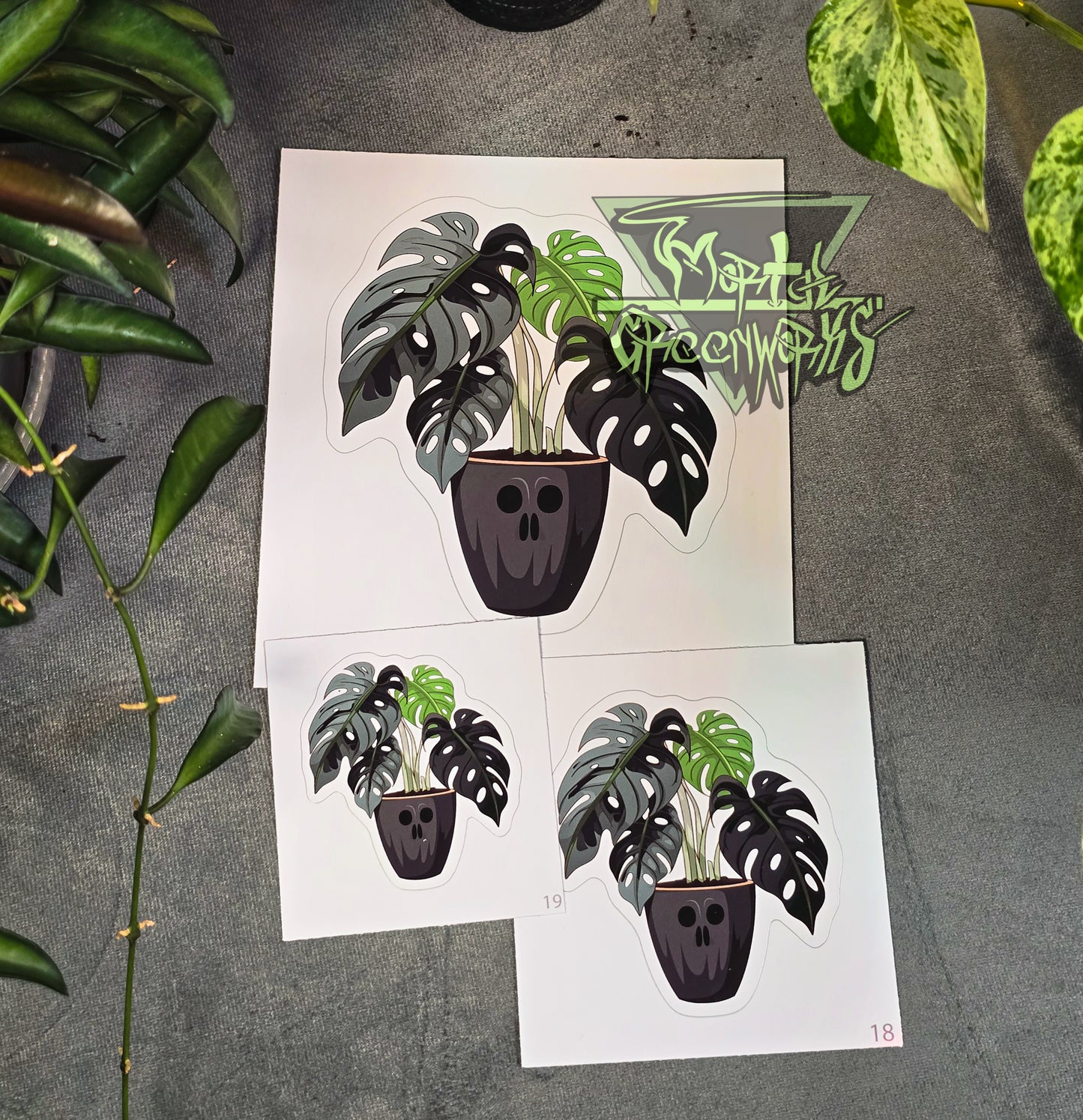 Ghoulish Black Pot and the Monstera, Cut to Shape Sticker