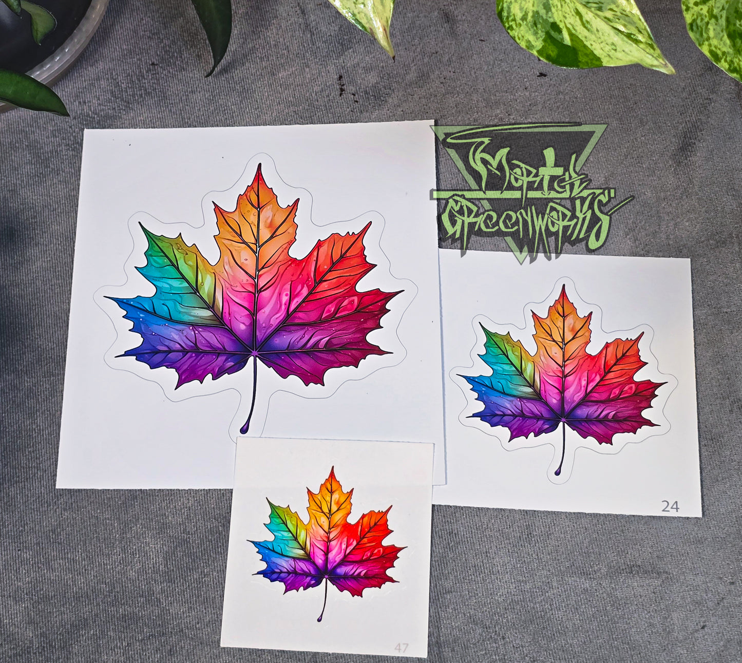 Vibrant Rainbow Maple Leaf Sticker Cut to Shape