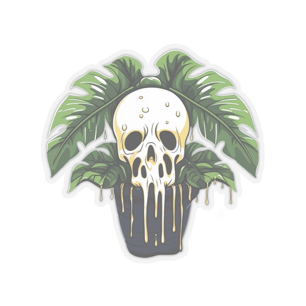 Ghostly Monstera Skull Vinyl Sticker