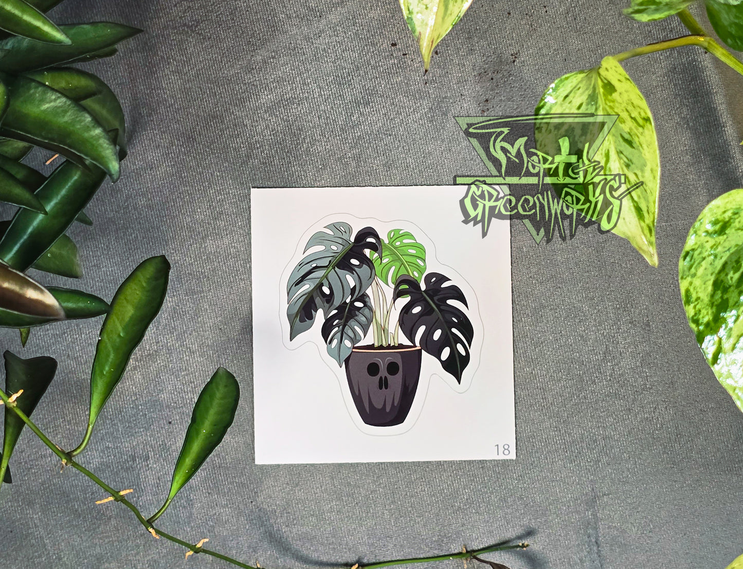 Ghoulish Black Pot and the Monstera, Cut to Shape Sticker