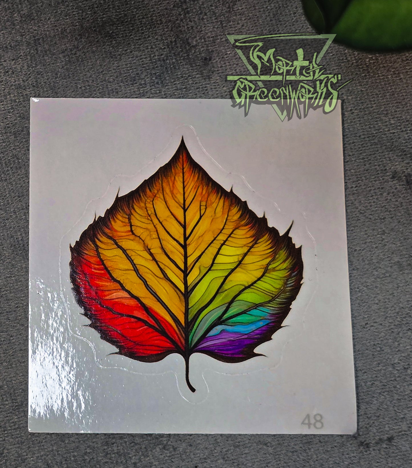 Errie, Digitally Stenciled Rainbow Birch Leaf Cut to Shape Sticker