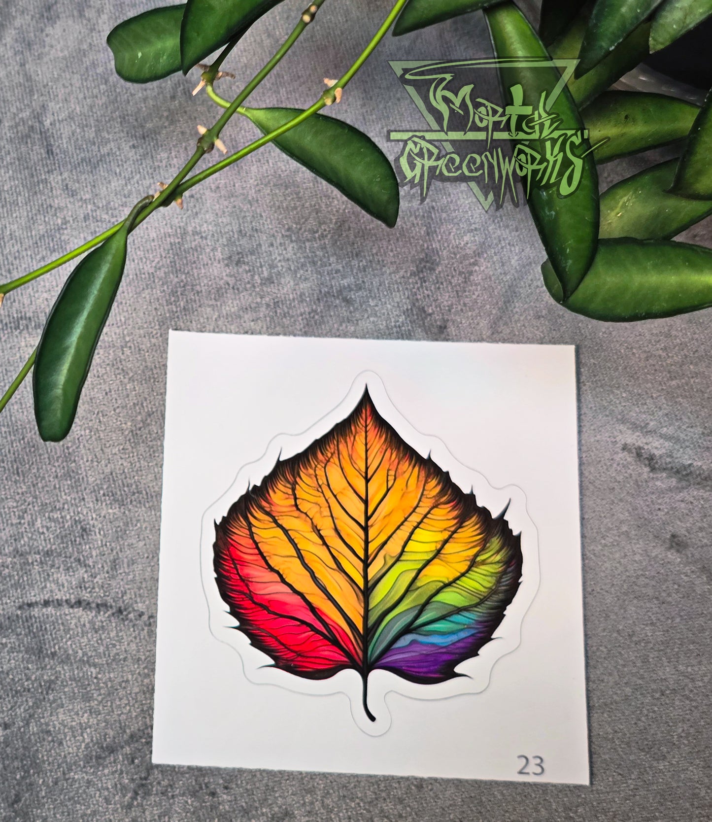 Errie, Digitally Stenciled Rainbow Birch Leaf Cut to Shape Sticker
