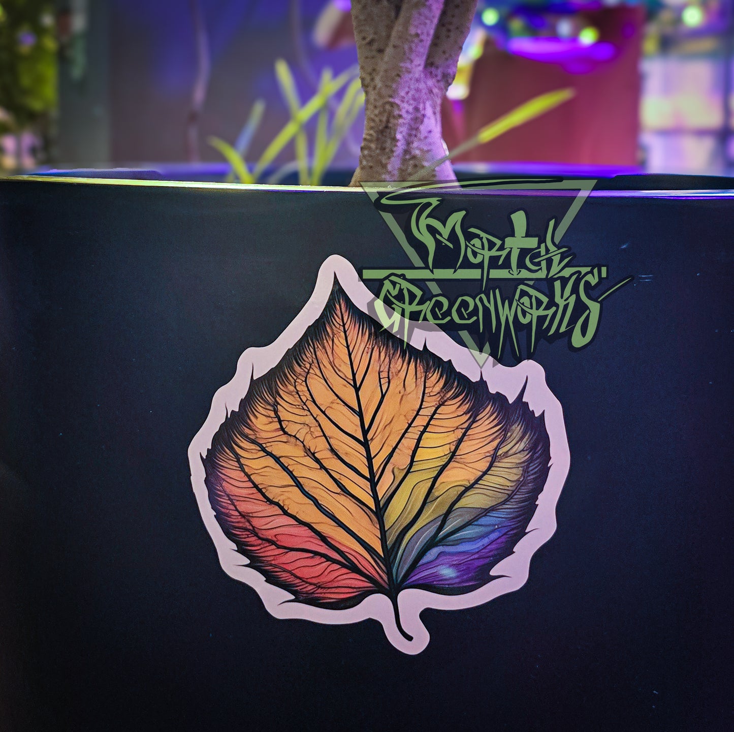 Errie, Digitally Stenciled Rainbow Birch Leaf Cut to Shape Sticker