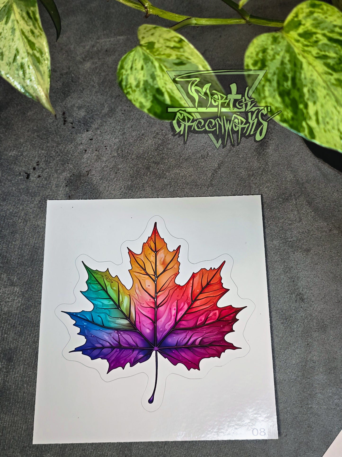 Vibrant Rainbow Maple Leaf Sticker Cut to Shape