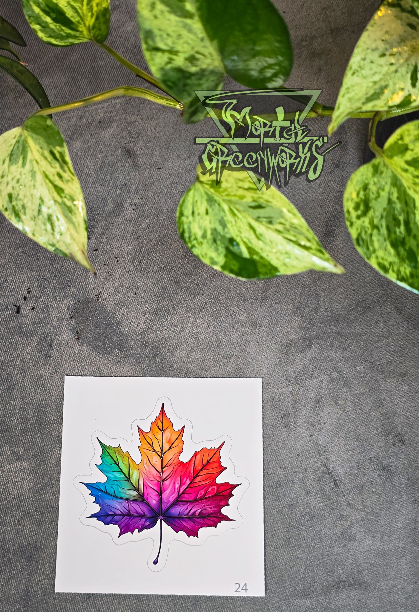 Vibrant Rainbow Maple Leaf Sticker Cut to Shape
