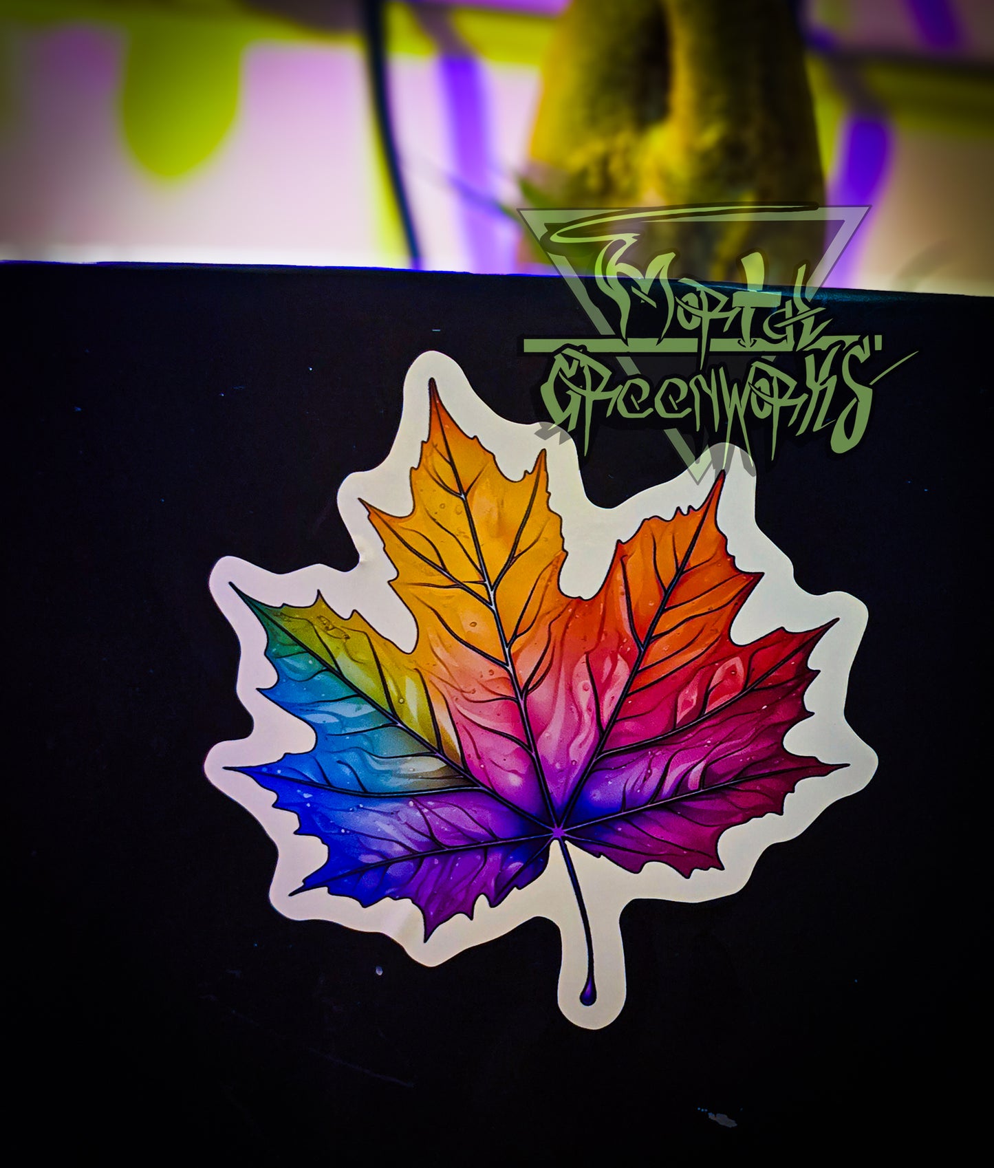 Vibrant Rainbow Maple Leaf Sticker Cut to Shape