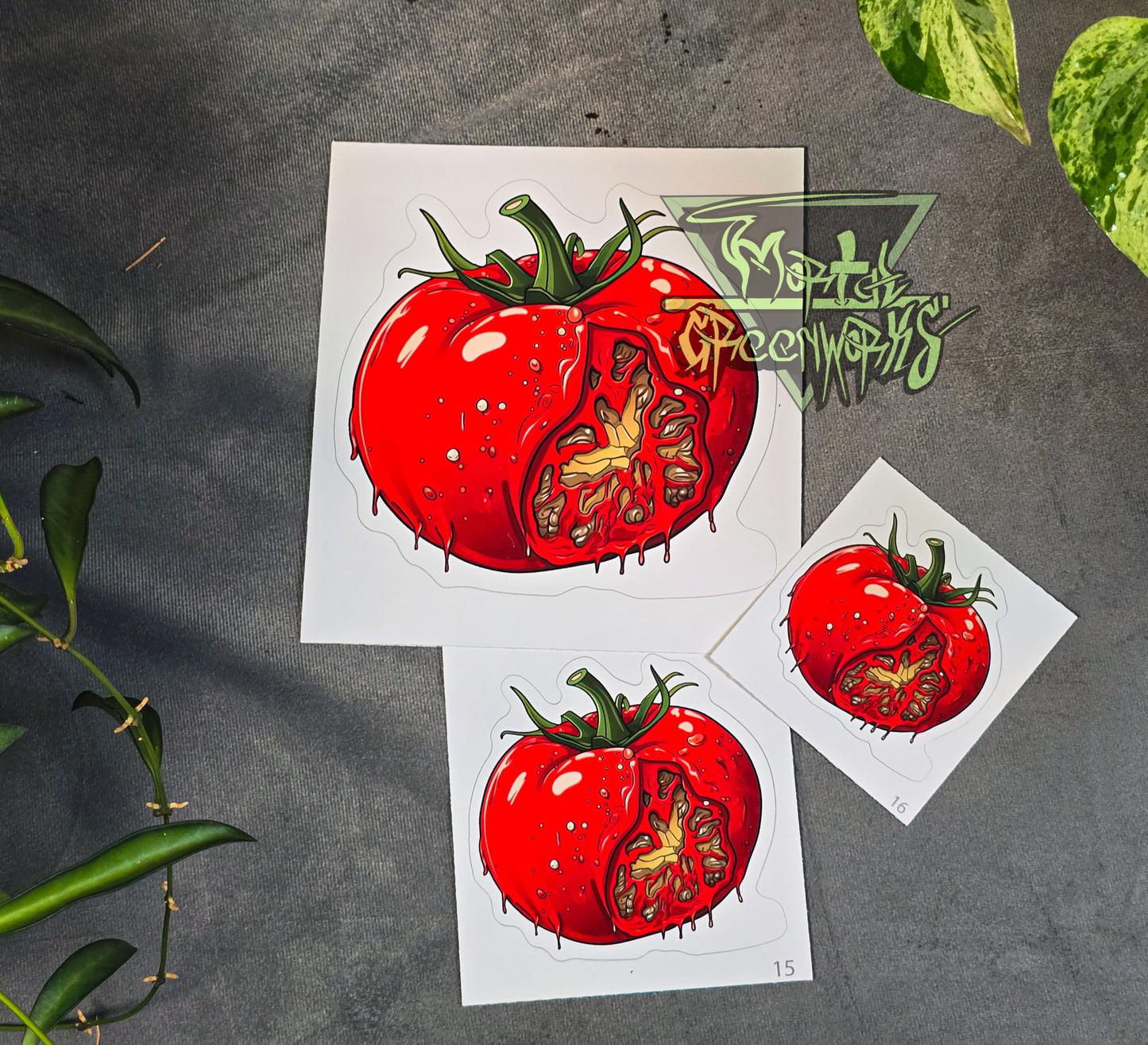 Red Oozing, Rotted Cut to Shape Tomato Sticker
