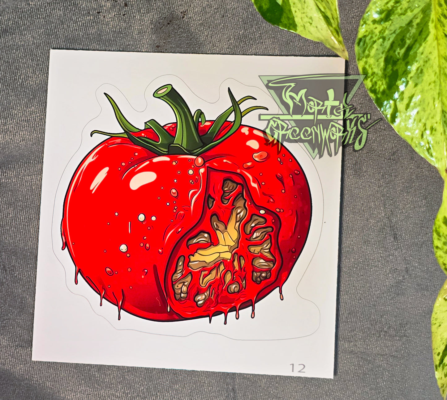 Red Oozing, Rotted Cut to Shape Tomato Sticker
