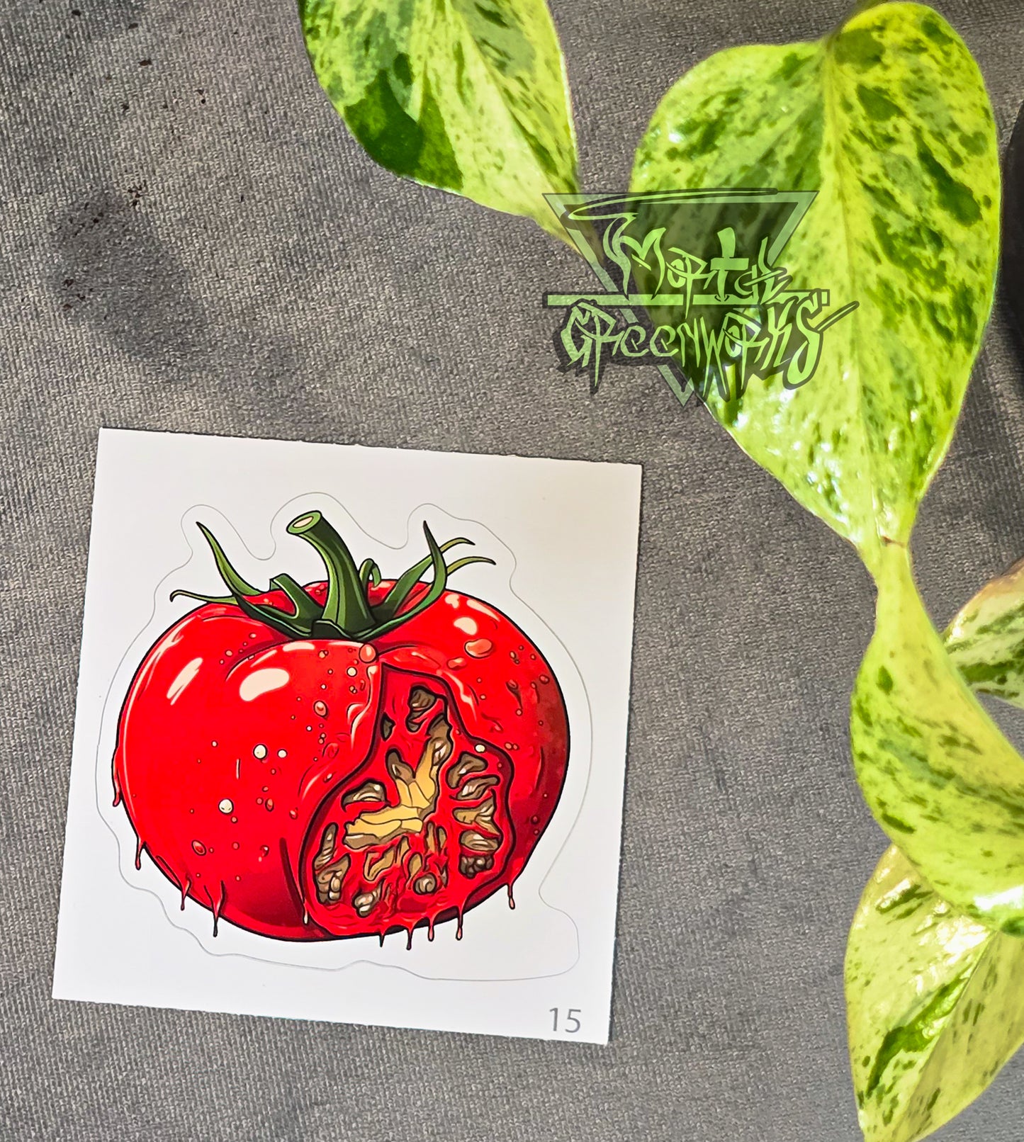 Red Oozing, Rotted Cut to Shape Tomato Sticker
