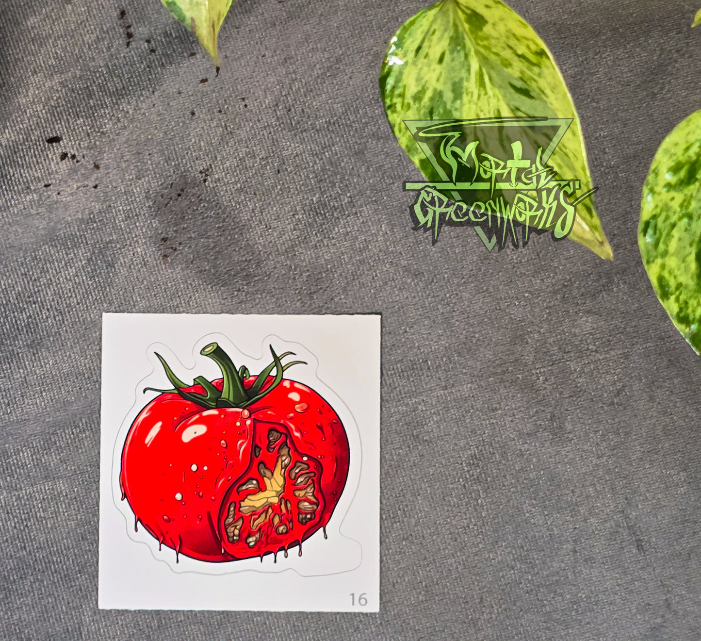 Red Oozing, Rotted Cut to Shape Tomato Sticker