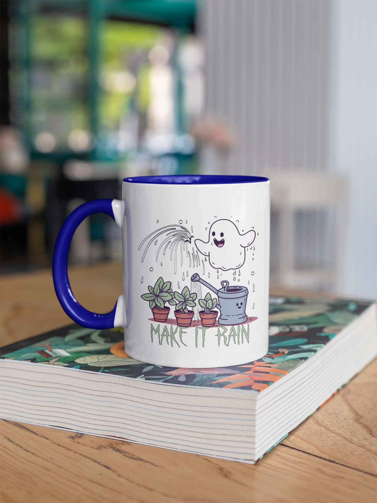 Cute Ghost Watering House Plants, Accent Coffee Mug, 11oz