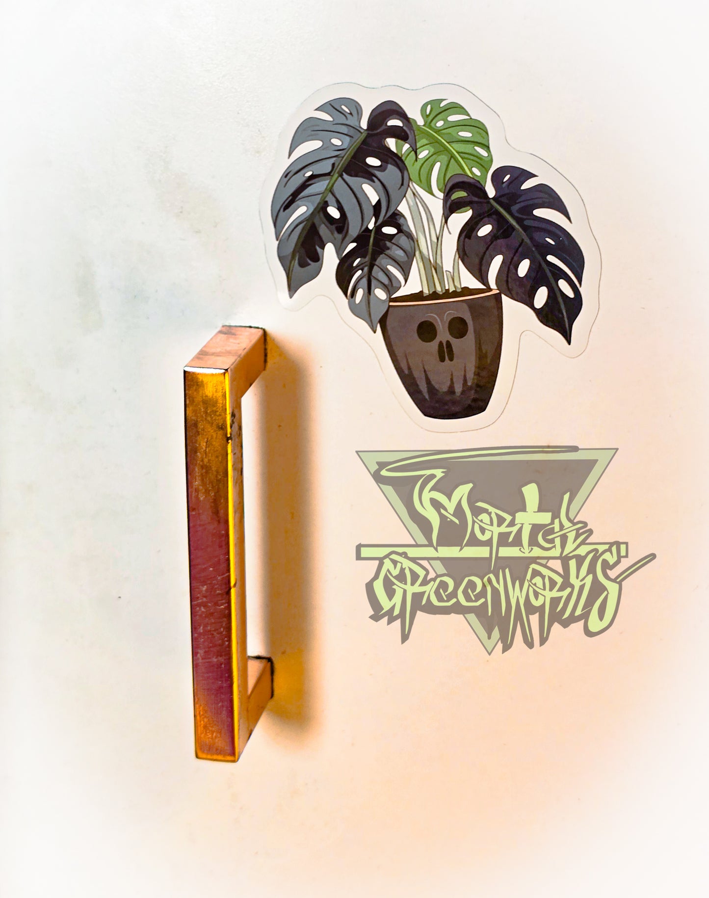 Ghoulish Black Pot and the Monstera, Cut to Shape Sticker